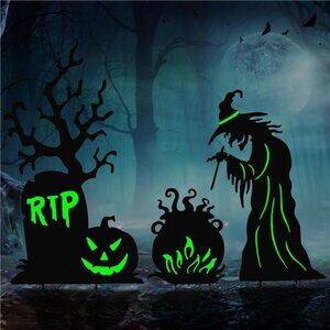 Halloween Yard Signs Outdoor Decorations，3 Pack Warerproof Scary Witch